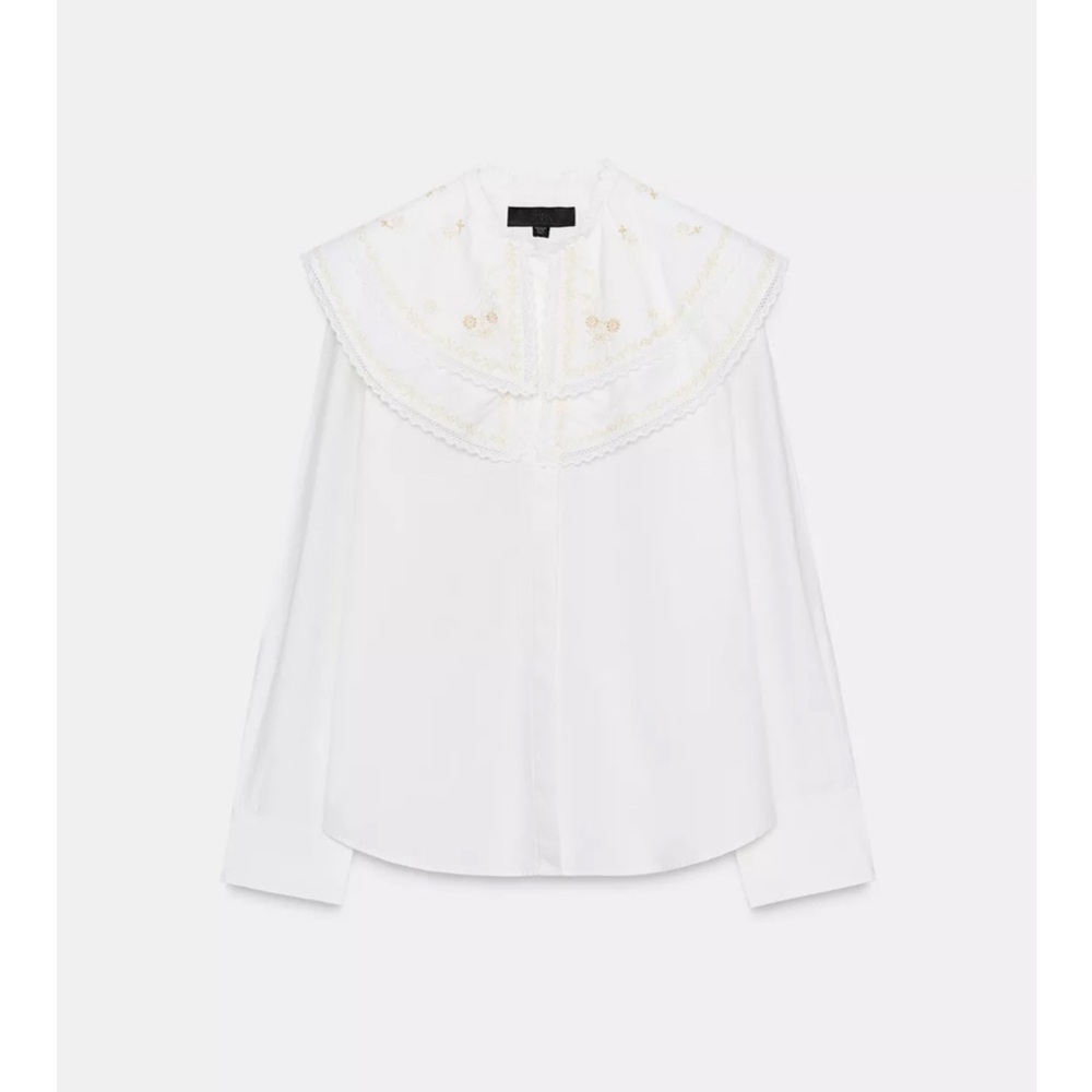 Zara Embroidered Peter Pan Collar Poplin Blouse Shirt - NWT - Picture 5 of 9